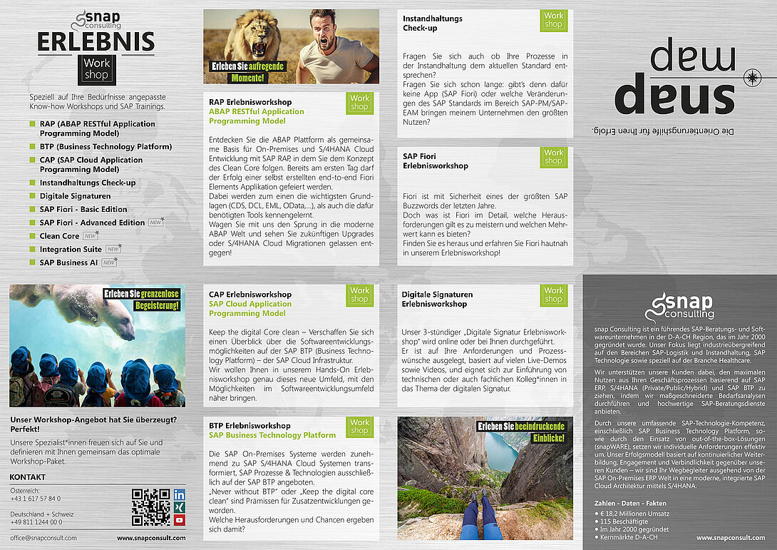 Ein Flyer des Snap Erlebnisworkshop und dessen Inhalt