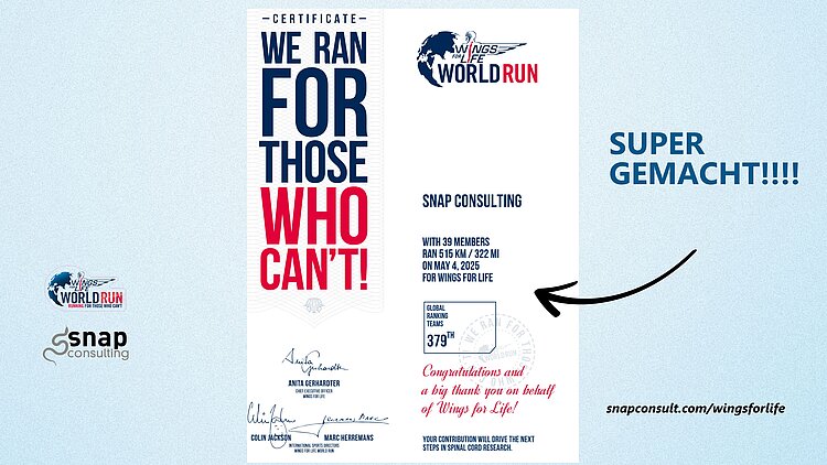 Eine Urkunde für das Team snap vom Wings For Life Run