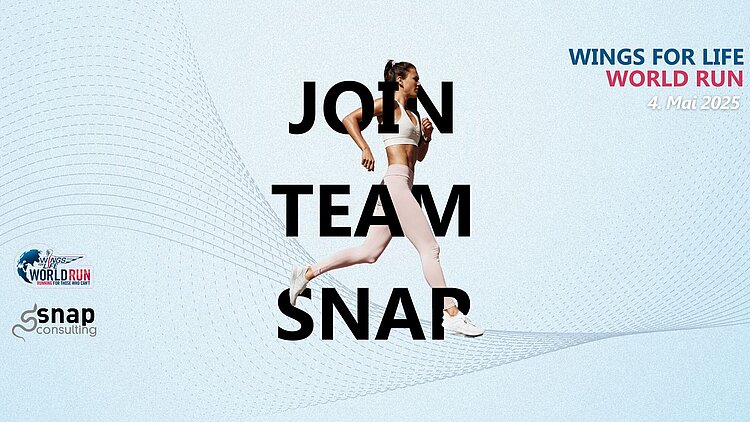 eine laufende Frau in Sportbekleidung, um sie herum der Schriftzug "Join Team snap"