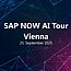 Ein dunkles Hintergrundbild mit Netzwerkabbildungen, darauf die Überschrift "SAP NOW AI Tour Vienna"
