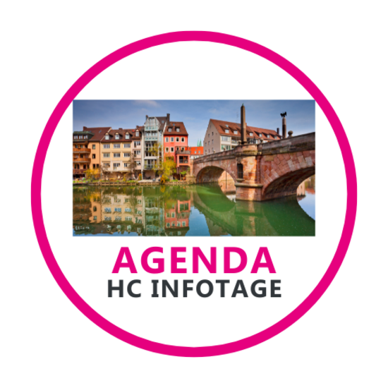 Landschaftsbilder von Nürnberg mit dem Schriftzug "Agenda HC Infotage"