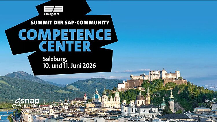 ein Stadtbild der Stadt Salzburg. Dazu die Überschrift "Competence Center"