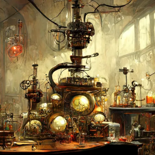 Eine gezeichnete Maschine im Steampunk-Stil.