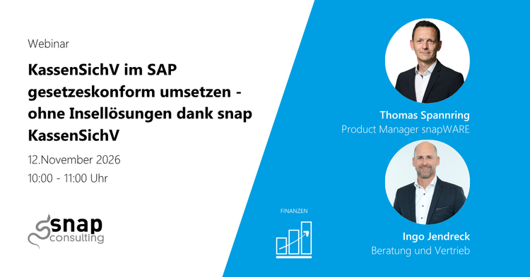 Titelbild zum Webinar KassenSichV im SAP gesetzeskonform umsetzen – ohne Insellösungen dank snap KassenSichV