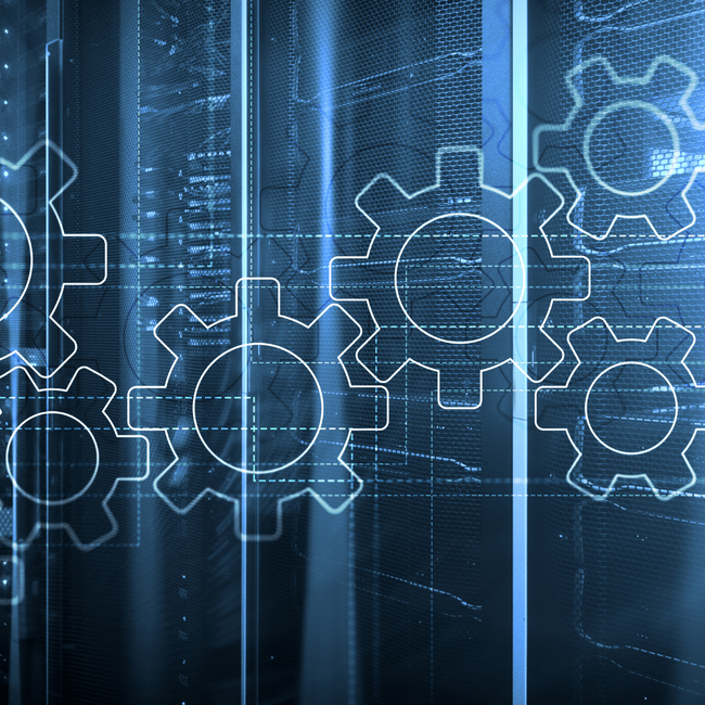 gezeichnete Zahnräder vor einem blauen Hintergrund