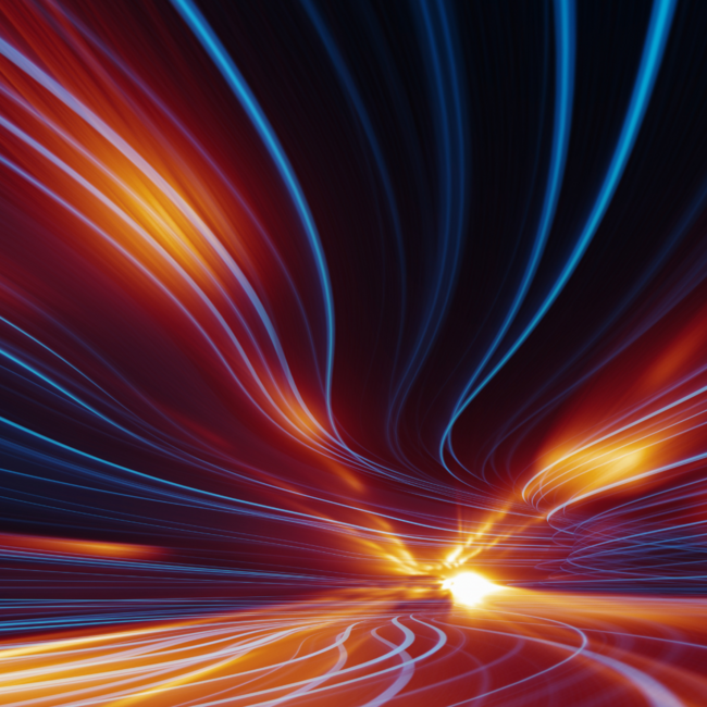 Gelbe und blaue Lichtstreifen auf einem schwarzen Hintergrund.