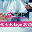 Im Hintergrund sieht man ein medizinisches Umfeld, eine Person im Arztkittel und Stethoskop. Darüber die Überschrift "snap Healthcare - HC Infotage 2025"