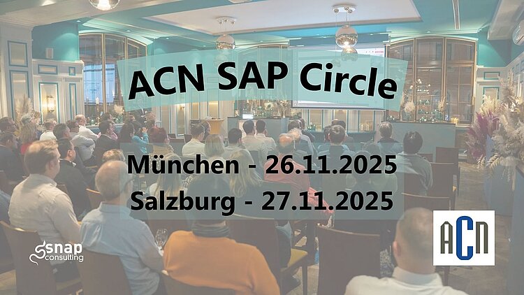 Ein Bild von einem Veranstaltungsraum mit Publikum. Darüber die ÜBerschrift "ACN SAP Circle"