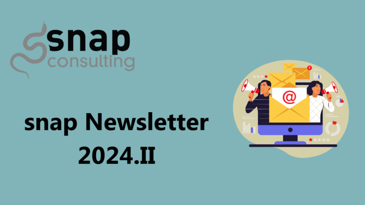 auf einem blauen Hintergrund abgebildet ist das snap Logo, die Überschrift "snap Newsletter 2024.2" und eine Grafik die einen Newsletter darstellt.